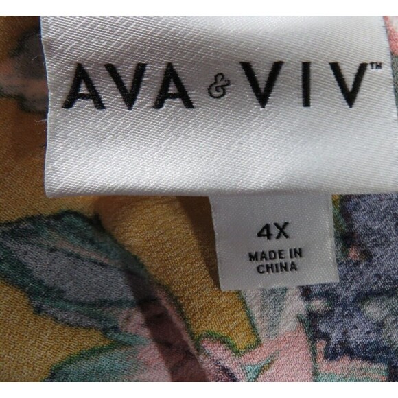 Ava + Viv Women's Mustard Floral Strappy Back Flare Sleeve Blouse Plus 4X - Picture 9 of 10